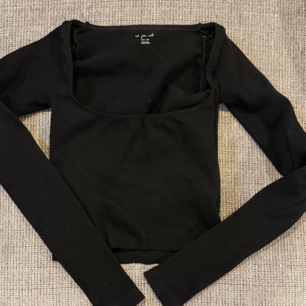 Urban Outfitters Black Ribbed Long Sleeve Crop Top